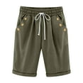 thumbnail image 4 of Lenpel Bermuda Shorts for Women Elastic High Waisted Drawstring Side Button Knee Length Shorts Summer Casual Shorts with Pockets, 4 of 5