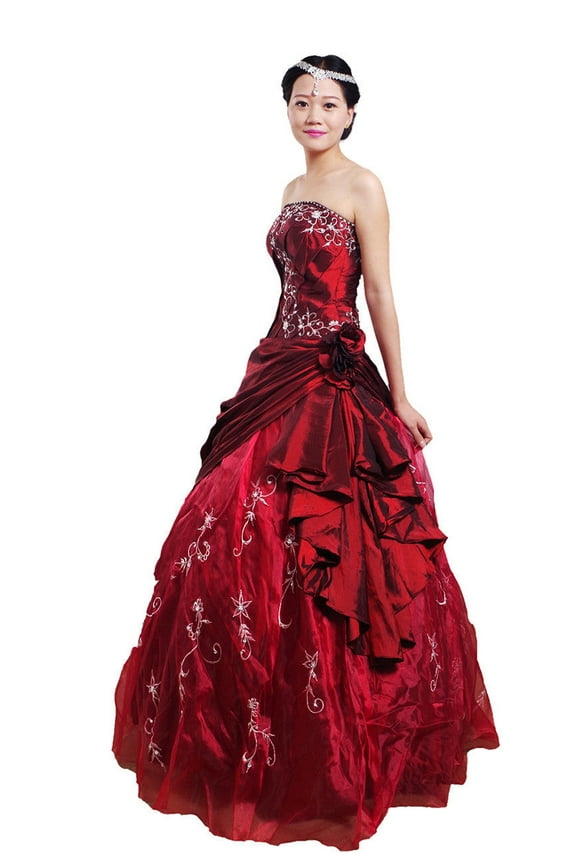 Wedding Dress Handmade Silver Embroidered Taffeta Formal Occasion Ball Evening Gown For Women