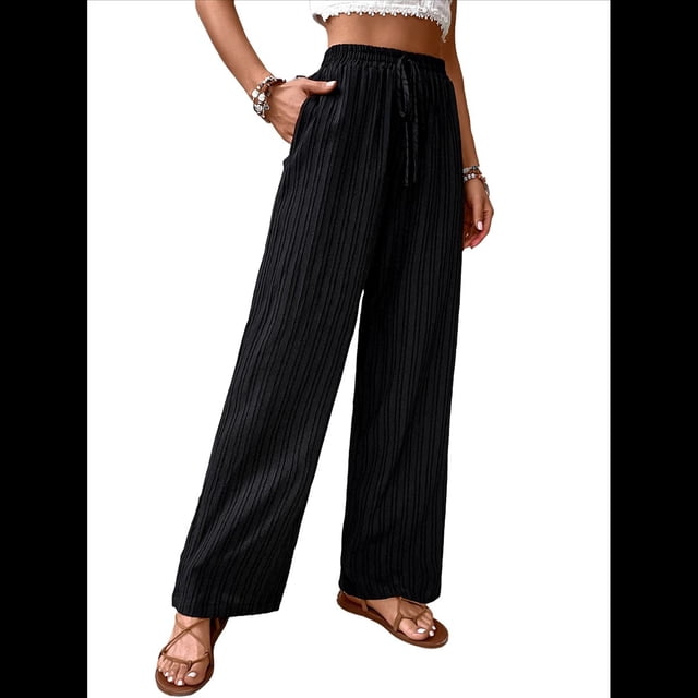Pantalones Palazzo de para Mujer, Elegantes, de Verano, de Pierna , Holgados, Estilo Bohemio, de , para Playa, con Bolsillos. Negro M