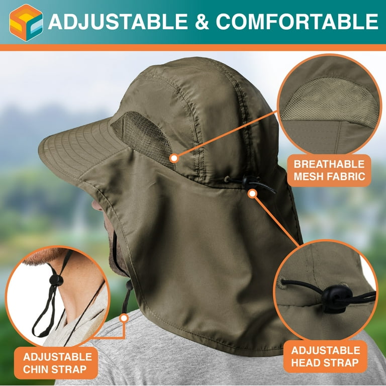 Sun Cube Wide Brim Sun Hat with Neck Flap, UPF50+ Hiking Safari Fishing Hat for Men Women, Sun Protection Beach Hat