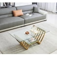 thumbnail image 3 of 47" Modern Rectangle Coffee Table, Double-Layer Clear Tempered Glass Table Top with Stainless Steel Frame, Center Table, for Living Room Home Office, Easy Assembly, Gold, 3 of 14