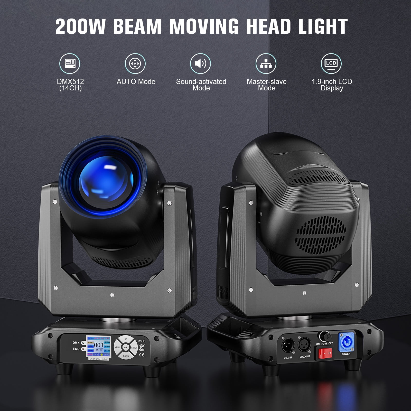 Moving Head DJ Light,18-Facet Rotating Prism Stage Lights ,14 GOBOs and 14 Colors Rainbow Effect Stage Light 14CH for Parties Wedding Halloween Christmas Club