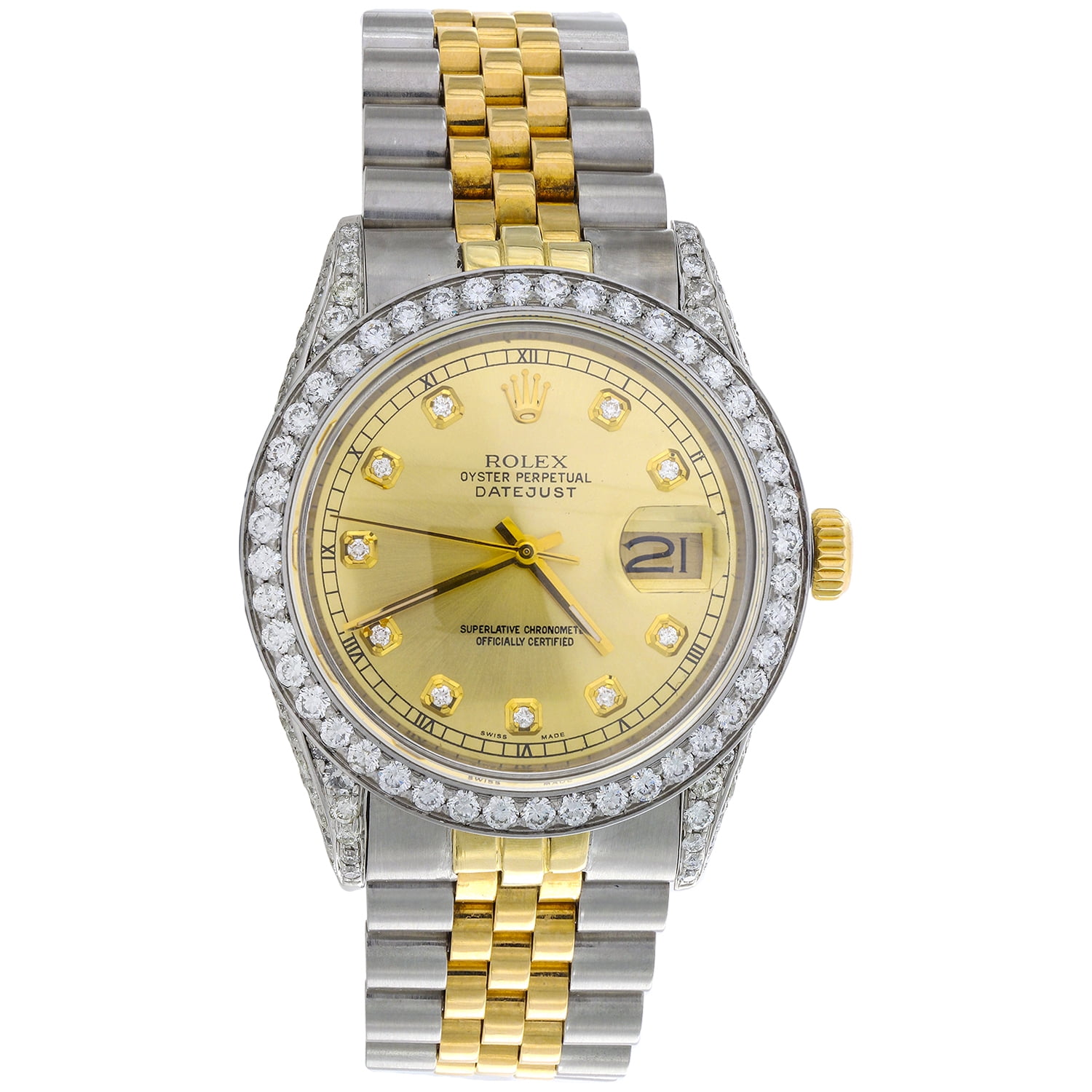 Rolex DateJust Diamond Watch 18K Two Tone / Steel Champagne Dial 5 CT PreOwned - Walmart.com