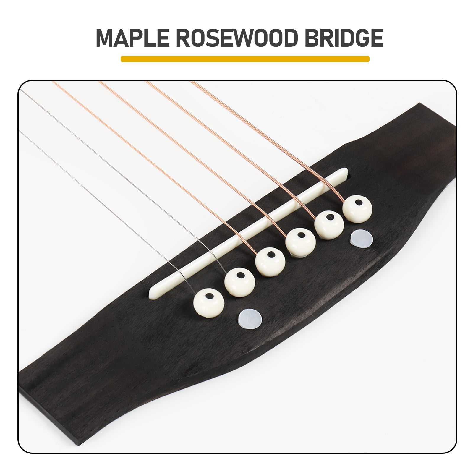 38-Inch Acoustic Guitar, H Body Shape, Basswood Construction, 6 Steel Strings, 21 Frets, Complete Starter Kit with Gig Bag, Strap, Picks, Spare Strings, Capo, and Wrench