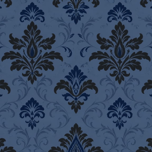 Peel and Stick Wallpaper Elegant Blue Black Damask Ornamental Motifs Wall Mural 23.6in x 9.8ft Self Adhesive Removable Wall Paper Renter Friendly Wallpaper for Bedroom Living Room Cabinets