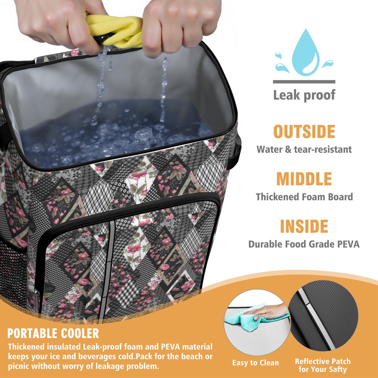 Travel Cooler Bag - Pioneer Flower Camping Beer Cooler Backpack with Bottle Opener- Waterproof Insulated Picnic Backpacks - Cooler Bag for Beach