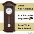 thumbnail image 3 of Pendulum Wall Clock Battery Operated - Quartz Wood Pendulum Clock - Silent, Large Dark Wooden Design, Decorative Wall Clock Pendulum For Living Room, Office, Kitchen & Home Décor Gift, 27" x 11.5", 3 of 8