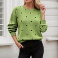 thumbnail image 2 of GBSYEWXS Women Sweater Crew Neck Long Sleeve Pullover Retro Polka Dot Print Sweater Warm Green, 2 of 5