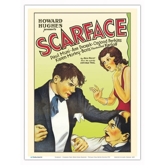 Scarface - Starring Paul Muni Boris Karloff - Vintage Film Movie Poster c.1932 - Master Art Print (Unframed) 9in x 12in