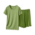 thumbnail image 2 of Antinious Women Solid Soft Round Neck Short Sleeve Ruffle Night Shirts Loose Casual Versatile Pajamas Set, 2 of 5