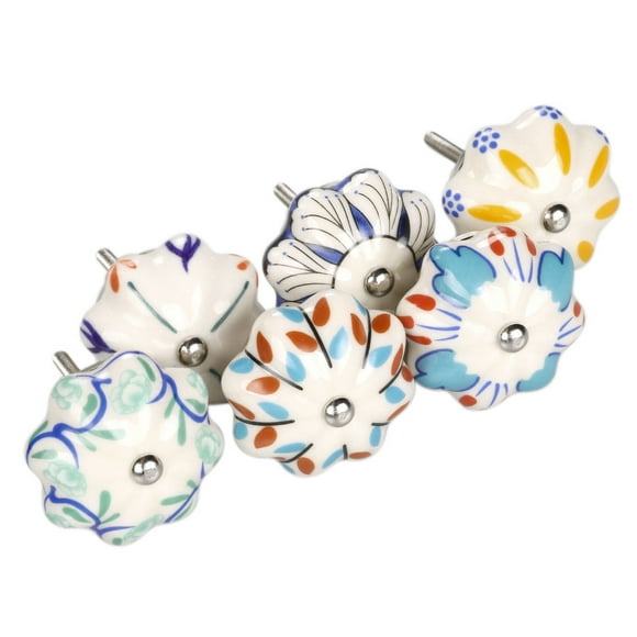 Unique Bargains 6pcs Household Hand Painted Ceramic Door Knobs Cabinet Drawer Cupboard Pull Handles Mixed Color