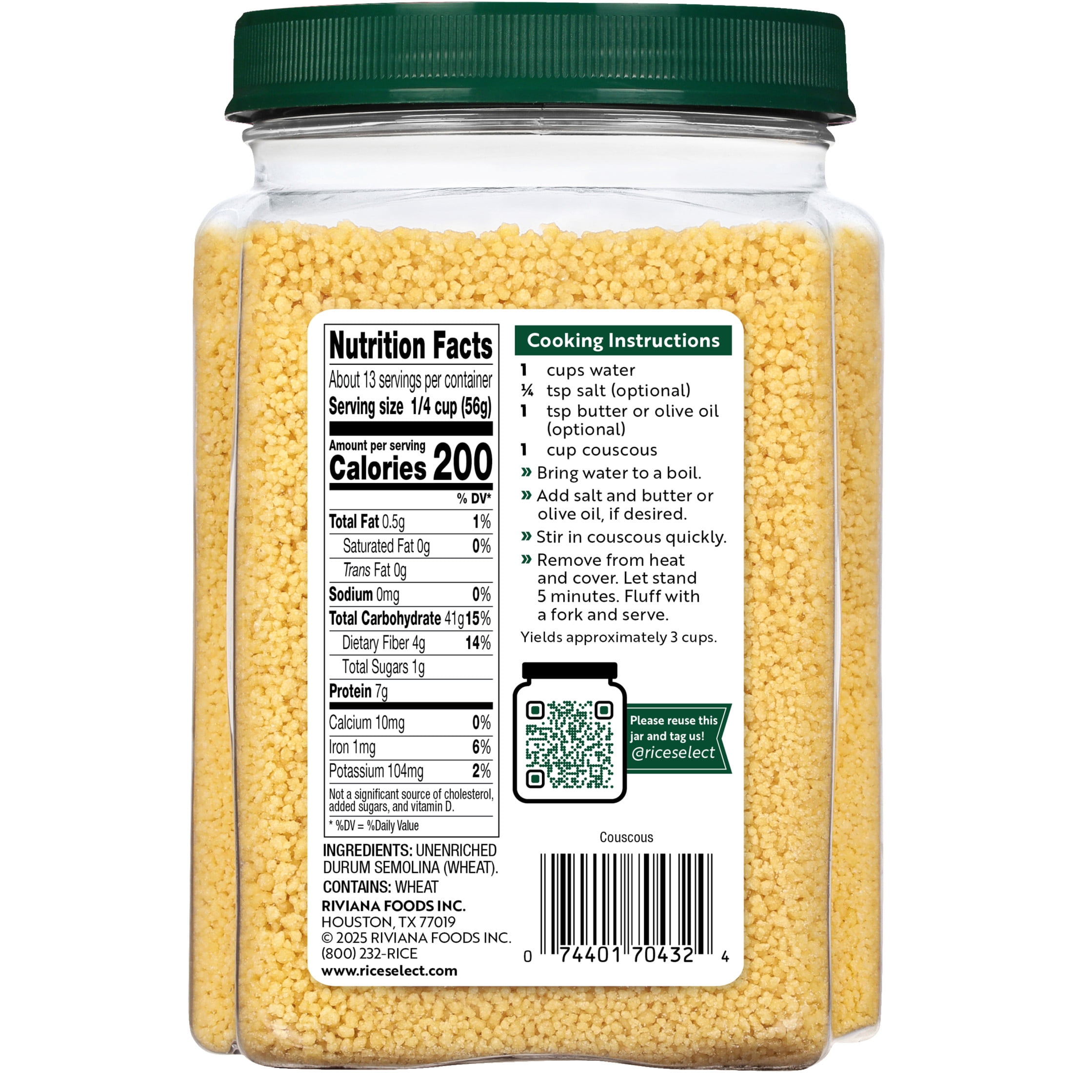 RiceSelect Original Couscous, Moroccan-Style Couscous, 26.5 oz Jar
