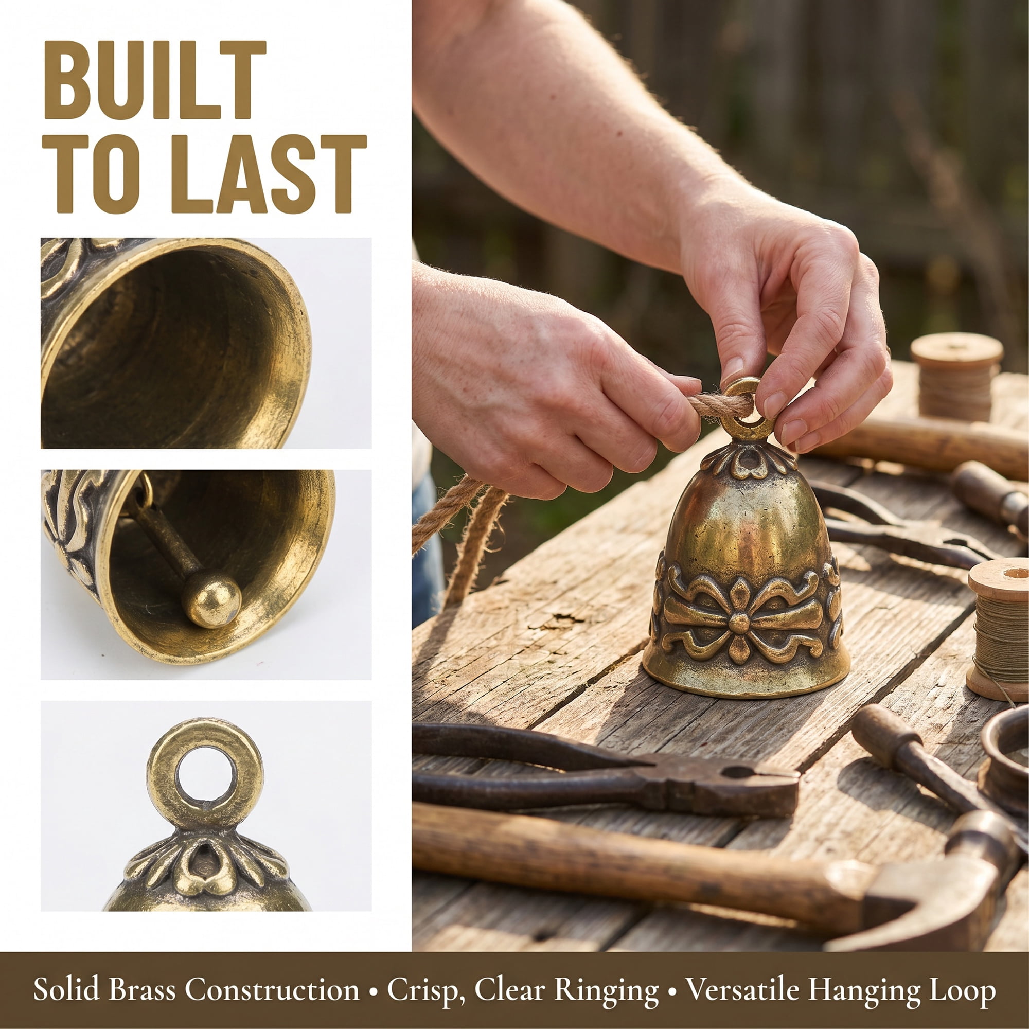 Unique Bargains 2Pcs Hanging Brass Craft Bells Bronze Butterfly Decor 3.1" x 3.1" x 5.1"