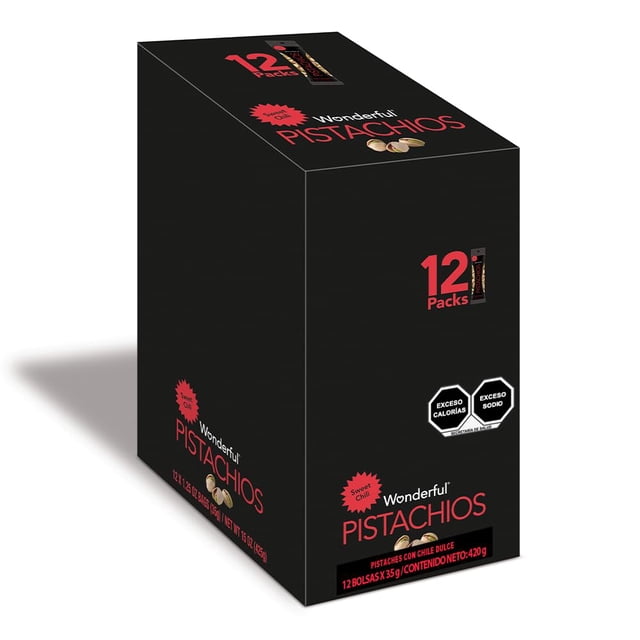 Wonderful Pistachios, Pistaches Enchilados, 35g, Paquete de 12 bolsas, Snack