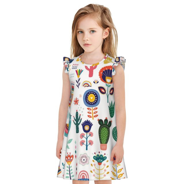 Balery Alpaca Flower Camisón de princesa para niñas, pijama de algodón con mangas abullonadas, suave y bonito.-Large