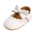 thumbnail image 5 of Baywell Baby Girls Bowknot Mary Jane Flats Wedding Princess Dress Baptism Shoes Rubber Sole PU Leather Infant Toddler First Walking Moccasins Crib Shoes White 0-18M, 5 of 7