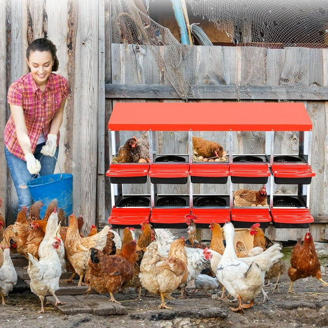Royalbelle Red 10 Slot Chicken Nesting Boxes, Rustproof Galvanized Steel