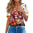 thumbnail image 4 of Women's Patriotic American Flag Print 250th Anniversary USA Shirt V-Neck Button T-Shirts, 4 of 7