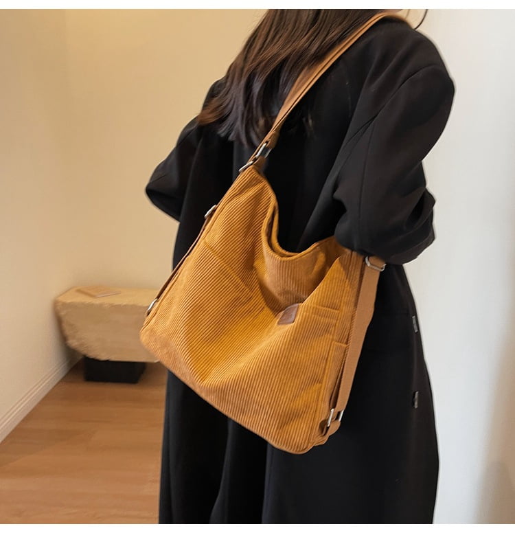 Kwuty Corduroy Tote Bag for Women Convertible Backpack Purse Crossbody Hobo Shoulder Bag with Multi Pockets Compartments