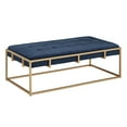 thumbnail image 2 of Weston Home Oddie Gold Finish Velvet Button Tufted Rectangular Ottoman, Blue, 2 of 7