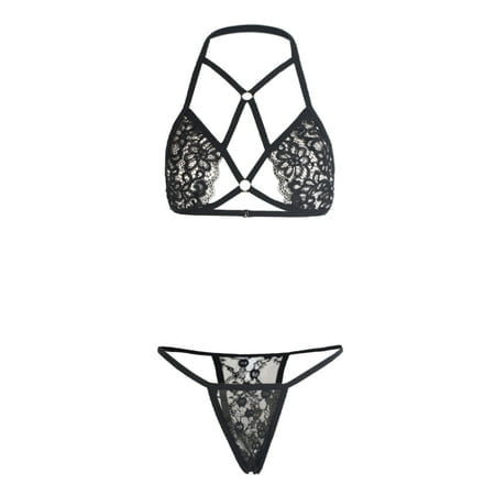 FhsagQ Plus Size Lingerie for Women 5X-6X Women Lingerie Set Lace Bra and Panty Set Two Piece Ladies Lingerie Underwear Lingerie for Women Bodysuit Padded Womens Lingerie Set Fish Net Black L