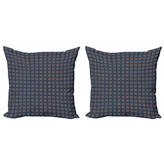 Ambesonne Moroccan Throw Pillow Cover 2 Pack, Traditional Orient Floral, 18", Dark Sky Blue Multicolor