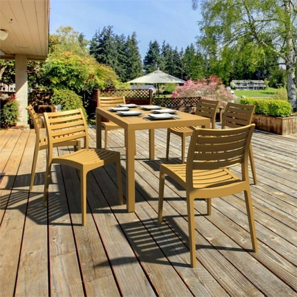 Compamia Ares 5 Piece Square Resin Patio Dining Set in Teak Brown