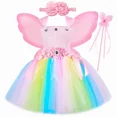 thumbnail image 3 of Disfraz de hada para niñas, vestido de tutú con flores pastel y alas de mariposa, vestido de princesa de hadas del bosque para Halloween y cumpleaños, 3 of 5