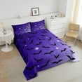 thumbnail image 4 of Bat Comforter Set King Size With 2 Pillow Cases Happy Halloween Quilt Galaxy Glitter Bedding Set Gothic Spooky Purple Duvet Insert Adults, 4 of 6