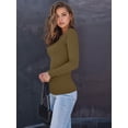 thumbnail image 6 of Womens Long Sleeve Shirts Square Neck Tops Ribbed Knit Basic Crop Tops Fall Outfits Fashion Clothes Matcha Color XXXL, 6 of 8