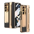 thumbnail image 2 of Case for Samsung Galaxy Z Fold 6, Anti-Scratch Shockproof Plating PC + PU Leather Ultra Slim Hinge Protection, Support Wireless Charging, with Screen Protector for Samsung Galaxy Z Fold 6, Gold+Black, 2 of 8