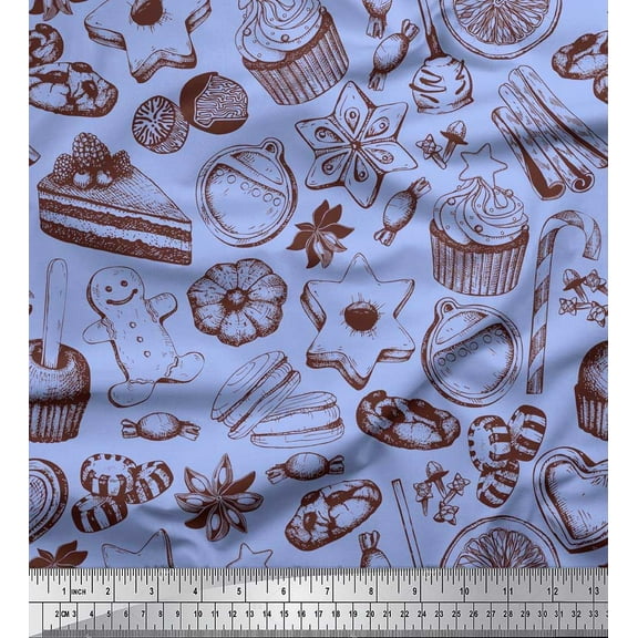 Soimoi Cotton Duck Fabric Cupcake,Cookies & Candies Food Print Fabric by the Yard 42 Inch Wide