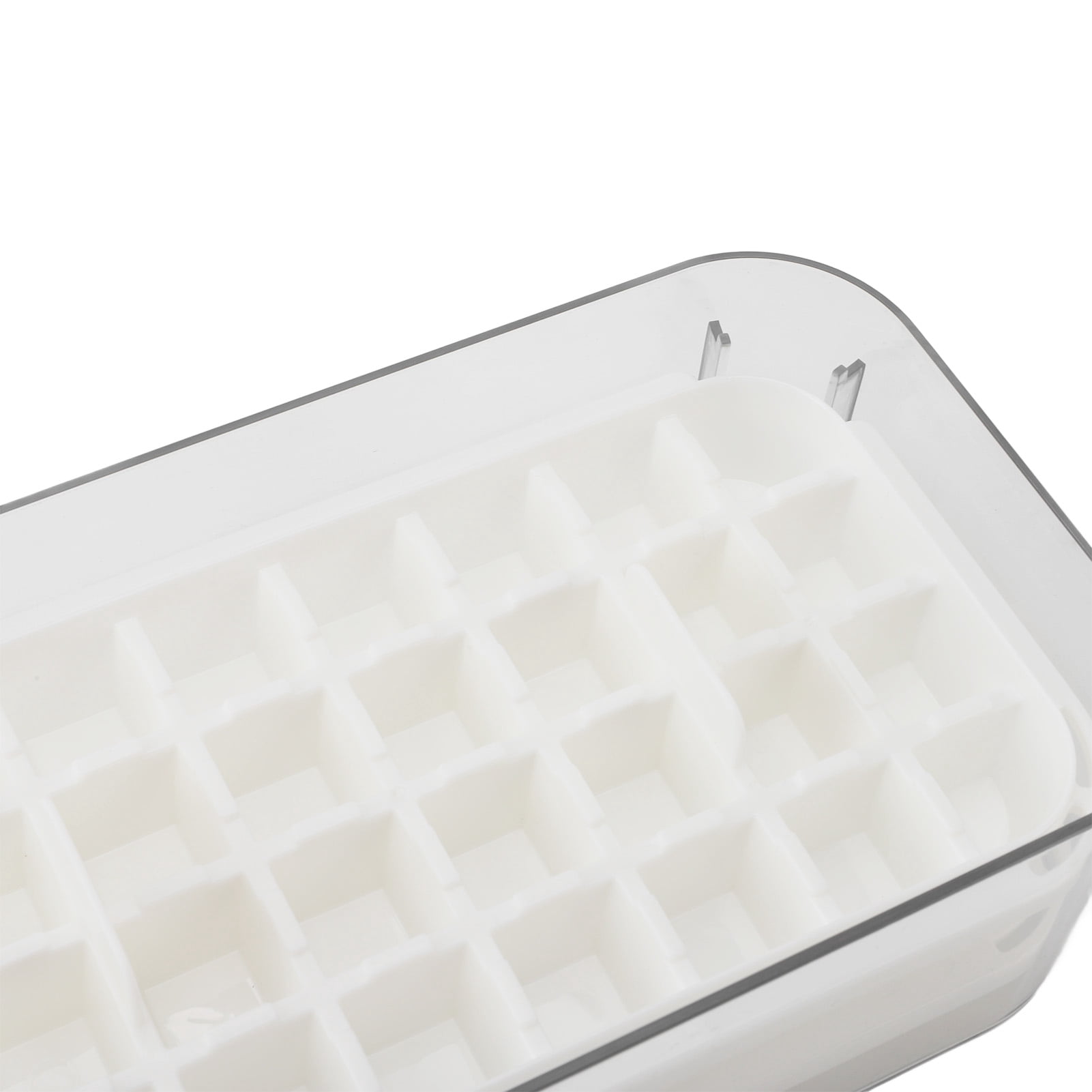 Suodoka 64-Grid Innovative Ice Cube Trays with Lid and Bin for Freezer, One-Press Release Food Grade Large Capacity Ice Maker Mold with Scoop, White (9.1 x 4.9 x 3.7 inches / 23 x 12.5 x 9.5 cm)