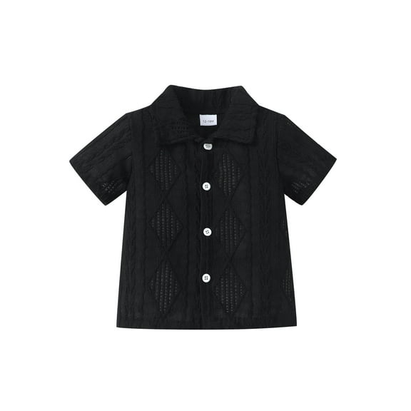 Kucnuzki 4T Toddler Boys Top 5T Toddler Boys Summer Clothes Solid Color Short Sleeves Shirt Top Button Down Shirt Top Black 4-5 Years