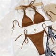 thumbnail image 5 of QLEICOM Women's Swimsuits High Waisted Tummy Control Swimwear Sexy High Breast Contrast Solid Split Bikini Set Two Piece Swimsuit Sets Women Bikinis Swimming Bathing Suits Coffee S, 5 of 5