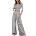 thumbnail image 2 of Cute Pajama Sets for Women Solid Color Print Long Sleeve Top And Pant Pj Set Loungewear Soft Two Piece Holiday Sleepwear Sets GY1 M, 2 of 7