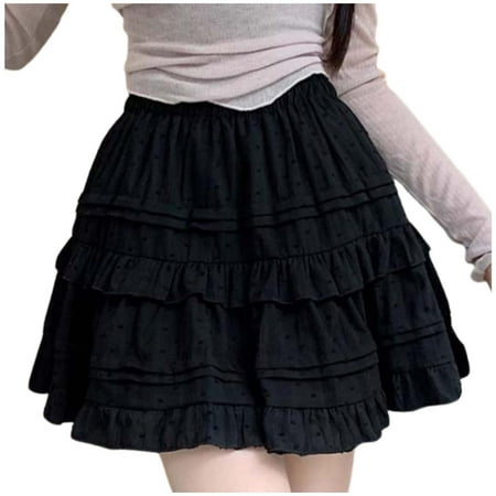 Fshinging For Women 2025 Pleated Skater Skirt Basic Casual High Waisted Ruffles Flared Mini Lingerie Skirts Beach Dress