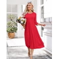 thumbnail image 2 of AURA Plus Size Women's 3/4 Sleeve A-line and Flare Midi Long Dress, 2 of 5