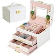 thumbnail image 1 of Joyero, joyero para mujer, joyero de piel sintética con 2 cajones, joyero con cerradura y espejo, caja de viaje portátil, forro de terciopelo, 1 of 5