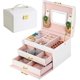 thumbnail image 1 of Joyero, Joyero para mujer, Joyero de cuero PU con 2 cajones, Joyero con cerradura y espejo, Caja de viaje portátil, Forro de terciopelo, 1 of 5