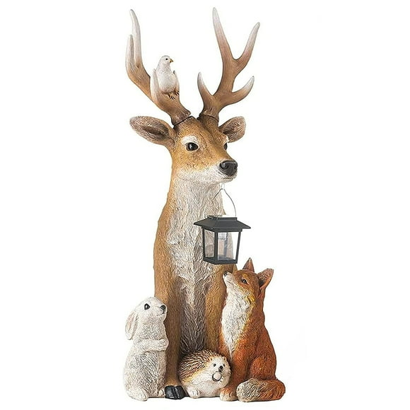 Garden Deer Statues Solar Lights, Deer and Friends Solar Holiday Figurine, Resin Deer Statue Sculpture Ornaments Animal Garden Statue Deer Models,Arden Decoration Anniversary Yard Lawn Decor