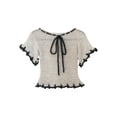thumbnail image 5 of Biekopu Women Short Sleeve Knitted Tops Summer Drawstring Bandage Basic Crop T-shirts, 5 of 6