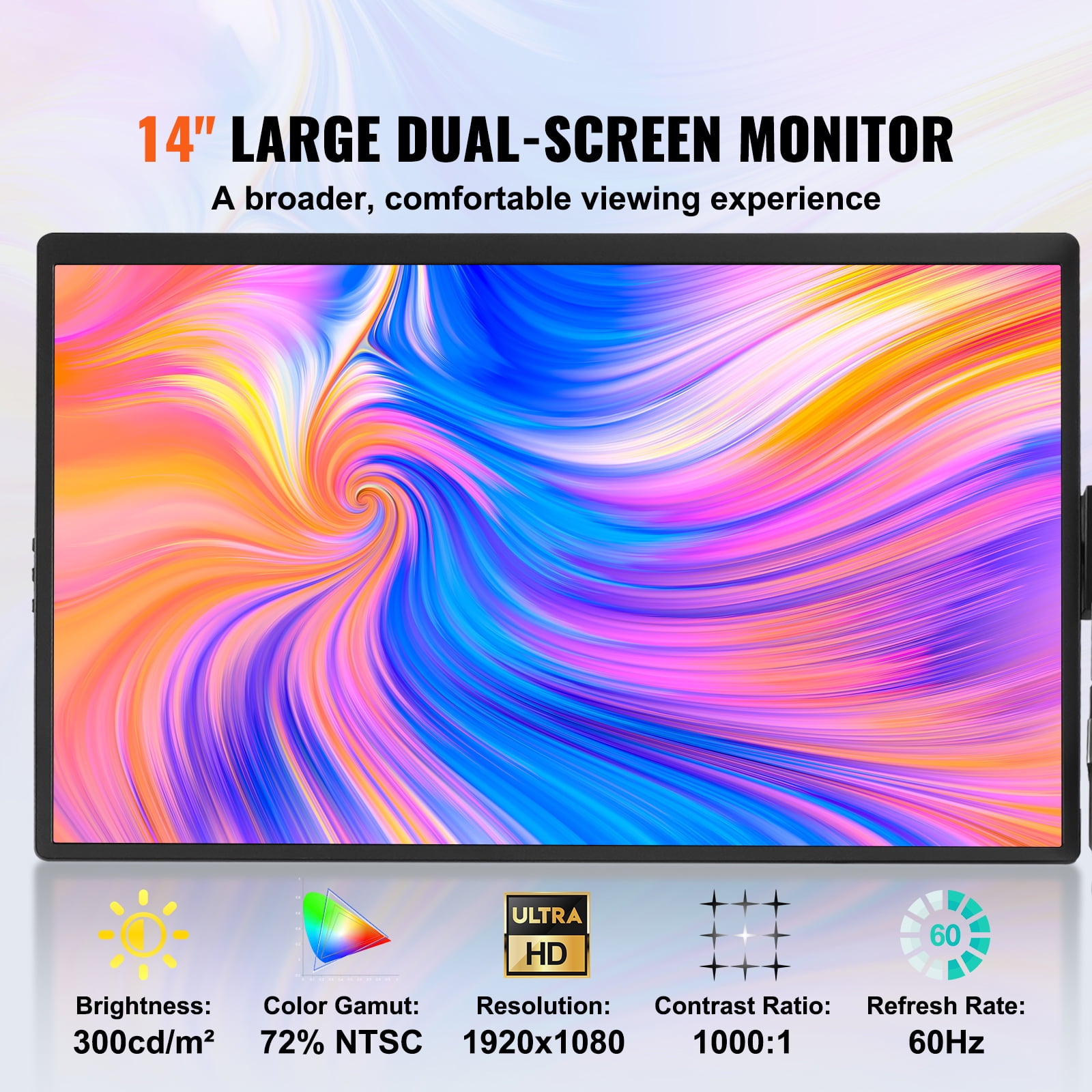 KFFKFF Mobile Laptop Display Add-On, 14" Full HD 1080P IPS Second Screen, Fits 13"-17" Laptops, Rotatable Extra Monitor with USB-C/USB-A/Mini HDMI, Works with Mac/Windows/Android/Switch/PS5