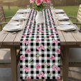thumbnail image 5 of Valentine's Day Cotton Linen Table Runner for Dining Kitchen, Spring Roses Pink Bows Black White Plaid Wedding Outdoor Party Tablerunners, Dresser Scarf Coffee Tablecloth Runners 13x36 Inches, 5 of 8