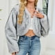 thumbnail image 4 of Chaqueta corta y cálida de invierno para mujer, con cuello en V liso, 4 of 9