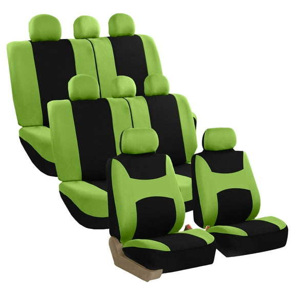 FH Group Light & Breezy Seat Covers for Auto, 3 Row 8 Seaters SUV VAN Full Auto Seat Covers Set, Green and Black