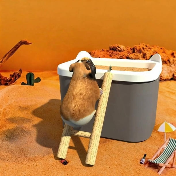 Baño de para hámster, accesorios duraderos, con escalera. Contenedor de baño para hámster, hurón, jerbo, ratón y cobaya.