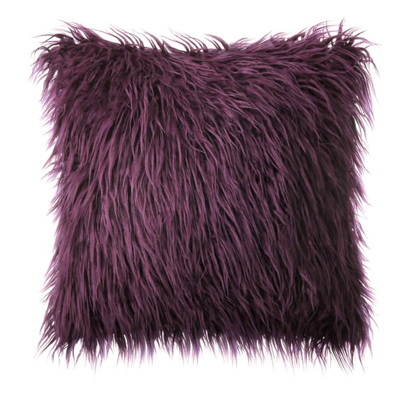 Phantoscope 22" x 22" Faux Fur Decorative Throw Pillow, Plush Cushion with Insert for Couch, Bed, Chair, Dark Purple, 1 Pack