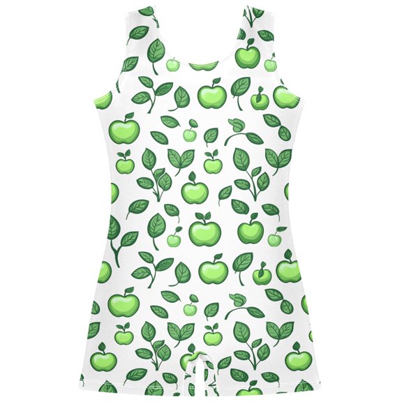 Gymnastics Leotard Sleeveless Leaves Tile Apple Stretchy Dance Bodysuit Breathable Athletic Ballet Yoga Outfit for Ages 3-14