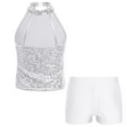 thumbnail image 2 of YONGHS Kids Girls Sequins Dance Outfits Sleeveless Halter Crop Tops with Gym Dance Shorts Set White 16, 2 of 7